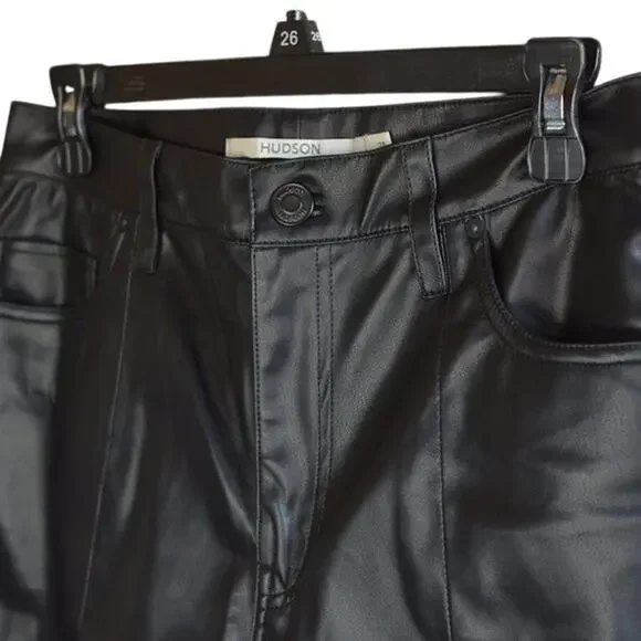 Hudson Barbara High Waist Straight Pant In Black Beauty Faux Leather, Size 28